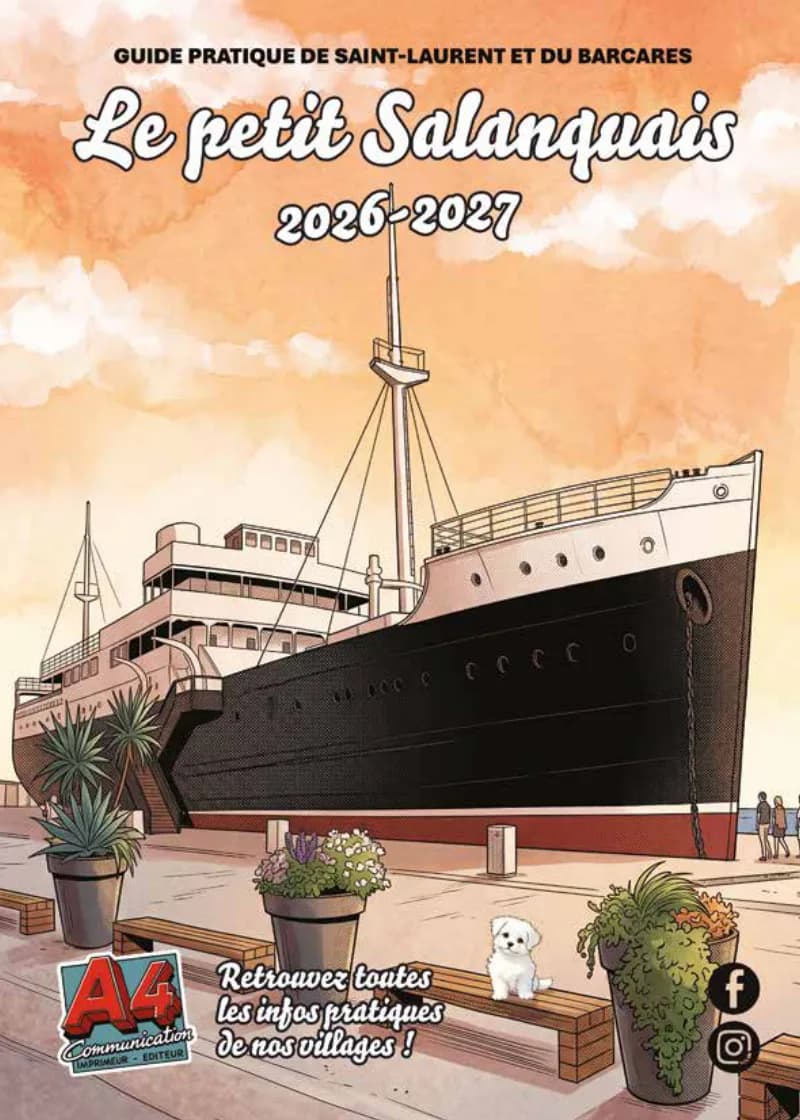 Couverture du guide pratique de Saint-Laurent et du Barcarès « Le petit Salanquais », le paquebot Lydia en aquarelle.
